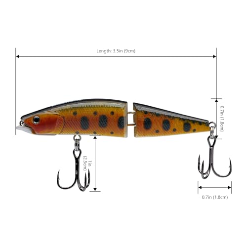 BASSROCK Minnow Swimbait Bass Trout Fishing Lure with Movable Lip Hard Bait 3.5” 1/2oz - color: Golden Trout