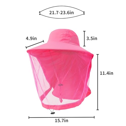 Mosquito Fishing Safari Mesh Net Hat with Neck Flap, Sun Protection Women Men Bug Cap, Hidden Netting Boonie - color: Pink