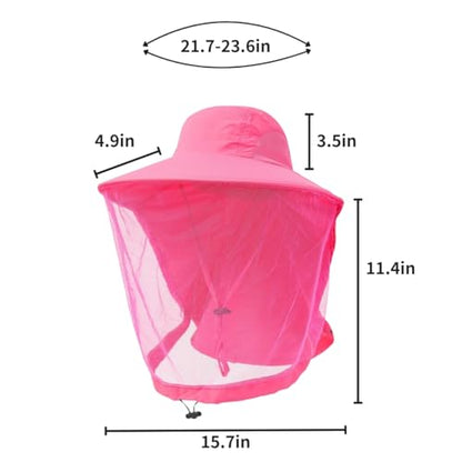Mosquito Fishing Safari Mesh Net Hat with Neck Flap, Sun Protection Women Men Bug Cap, Hidden Netting Boonie - color: Pink