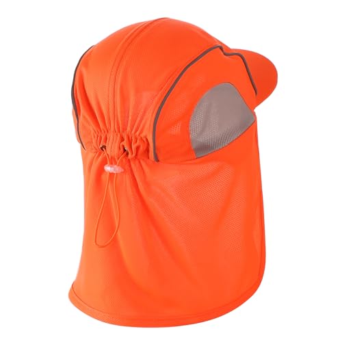 High Visibility Reflective Work Safety Hat Wide Brim Boonie Sun Hat UV Protection Fishing Cap with Neck Flap - color: Orange