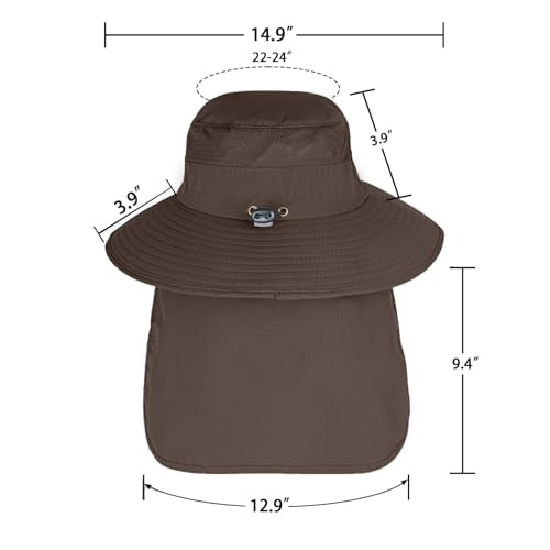 Sun Hats for Men Women Fishing Hat UPF 50+ Breathable Wide Brim Bucket Hats Summer UV Protection Safari Hat with Neck Flap - color: Coffee