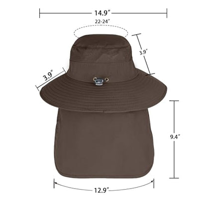 Sun Hats for Men Women Fishing Hat UPF 50+ Breathable Wide Brim Bucket Hats Summer UV Protection Safari Hat with Neck Flap - color: Coffee