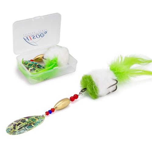 Pike Musky Walleye Fishing Lure Spinnerbait with Feathered Hooks Rooster Tail Fishing Lures Spoon Lures Baits with Tackle Box - color: Style A-Green
