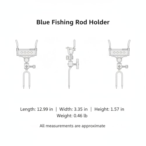 Blue Fishing Rod Holder with Metal Ground Spike, Adjustable Rotating Head for Sand and Soil, Portable Beach and Riverbank Stake