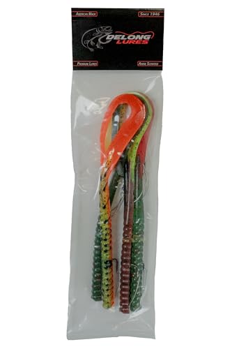 Delong Lures Fishing Lures Bass Set, 10" Pre-Rigged Weedless Swim Bait, Twister Tail Bass Fishing Lures, Extra Durable Soft Plastic Baits for Freshwater - 5 pcs Bass Baits and Lures Pack, Made in USA - color: TwisterTail Variety