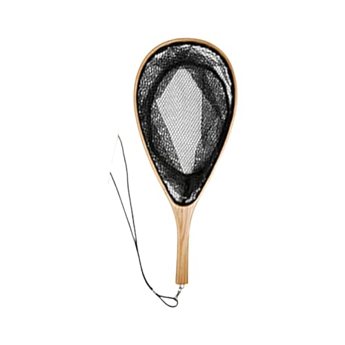 Landing Net with Lanyard Portable Fishing Net with Comfortable Grip Landing Fishing Tackle Tool Wooden Poles Wood for Fly - size: Large