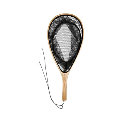 Landing Net with Lanyard Portable Fishing Net with Comfortable Grip Landing Fishing Tackle Tool Wooden Poles Wood for Fly - size: Large