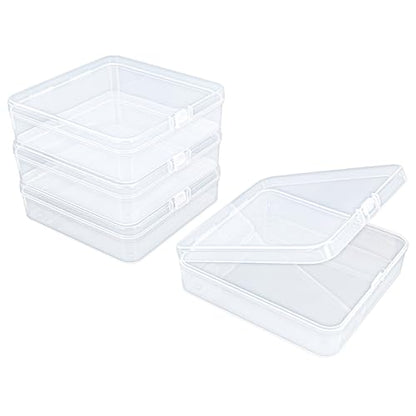 Goodma 4 Pieces Square Empty Mini Clear Plastic Organizer Storage Box | 4.92 x 4.92 x 1.38 inch, Hinged Lids, For Small Items, For Craft Projects - size: 4.92 x 4.92 x 1.38 inch