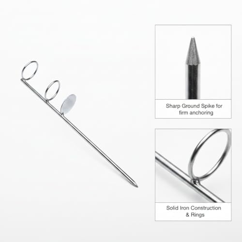 Heavy Duty Iron Fishing Rod Holder with Ground Spike, 17.7 Inch Vertical Bank Stick for Surf Casting on Sand and Soil, Silver