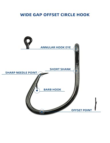BLUEWING Wide Gap Offset Circle Hook with Big Game Stainless Steel Swivel, Live Bait, Ringed for Freshwater and Saltwater - size: 6/0 - 25pcs