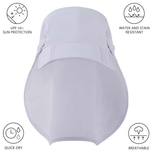 BASSDASH UPF 50+ Foldable Fishing Hat Baseball Cap with Removable Neck Flap Portable for Men Women Golf Hiking - color: White With Foldable Brim