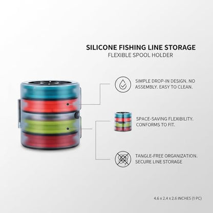 Silicone Fishing Line Spool Holder, Flexible Tackle Organizer for Main Line & Leaders, Compact Storage Box 3.35 x 2.44 x 2.64 Inches