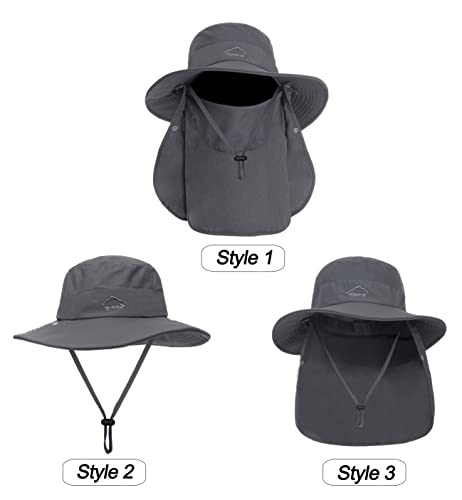 Mens Sun Hat with Neck Flap Quick Dry UV Protection Caps Wide Brim Fishing Hat Summer Beach Hat Outdoor Hiking Hat UPF 50+