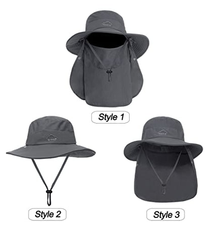 Mens Sun Hat with Neck Flap Quick Dry UV Protection Caps Wide Brim Fishing Hat Summer Beach Hat Outdoor Hiking Hat UPF 50+