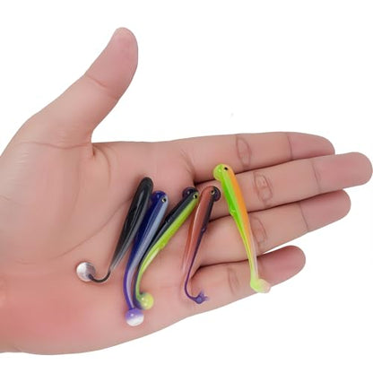 50Pcs Paddle Tail Swimbaits Soft Lures Kit with 10 Lead Jig Heads | Boxed Fishing Set for Bass, Trout, Walleye, Crappie | 2.5in Saltwater/Freshwater Ready | Durable High-Visibility Swimbaits