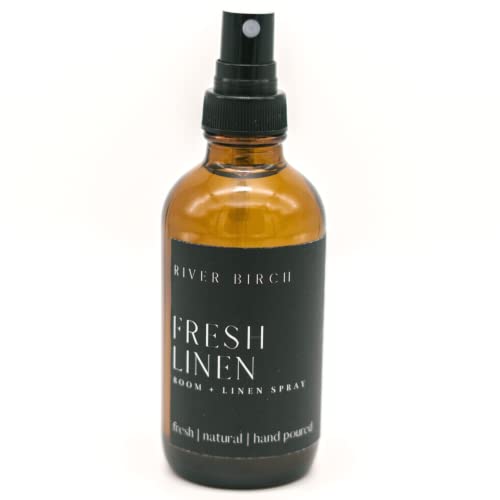 River Birch Fresh Linen Scented Linen and Room Spray | Home Fragrance | 4 oz Glass Amber Bottle | Luxury Signature Scent | Handmade in Texas - color: Fresh Linen