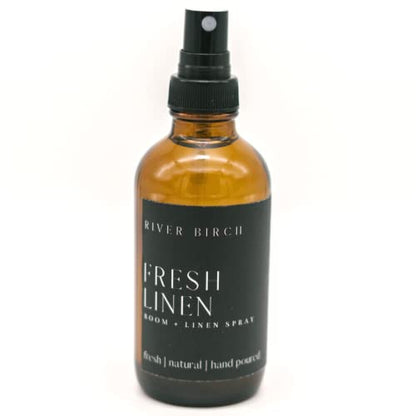 River Birch Fresh Linen Scented Linen and Room Spray | Home Fragrance | 4 oz Glass Amber Bottle | Luxury Signature Scent | Handmade in Texas - color: Fresh Linen