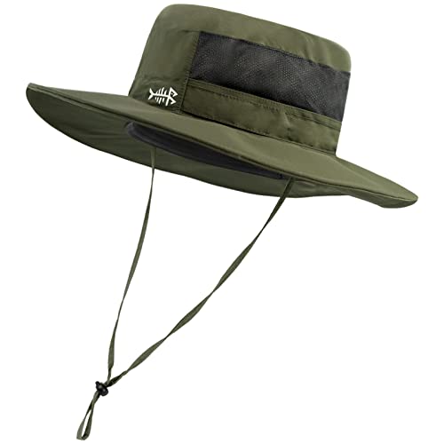 BASSDASH UPF 50+ Sun Fishing Hat Water Resistant with Detachable Neck Flap - color: Army Green - Big Head Size