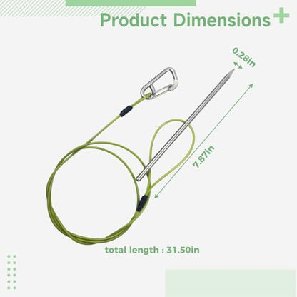 Stainless Steel Fish Stringer, 31.5 in / 80 cm Green Rope, 7.9 in / 20 cm Needle, Safety Buckle and Needle Cap, Fish Holder for Kayak Fishing
