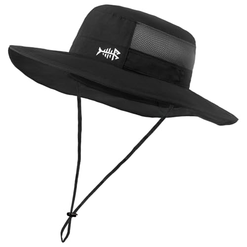 BASSDASH UPF 50+ Sun Fishing Hat Water Resistant with Detachable Neck Flap - color: Black