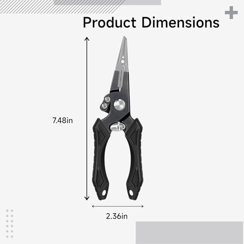 Fishing Pliers with Tungsten Carbide Cutters, Aluminum Body, Stainless Steel Hook Remover, Serrated Jaws, TPR Ergonomic Handle, Includes Protective Sheath and Coiled Lanyard