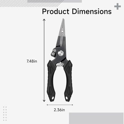 Fishing Pliers with Tungsten Carbide Cutters, Aluminum Body, Stainless Steel Hook Remover, Serrated Jaws, TPR Ergonomic Handle, Includes Protective Sheath and Coiled Lanyard