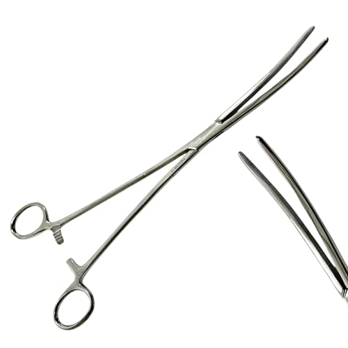 12inch Rochester-Pean Hemostat Forceps, Curved with Serrated Jaws - Lock-Ratcheting - Multi-Use, for Fishing, Veterinary, Crafts, and More - Stainless Steel (1 Each)