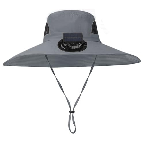 Extra Wide Brim Solar Fan Hat, Mens Fishing Hat with Fan, Neck Flap Sun Hat, UPF 50+ Solar Powered Cooling Cap Fisherman Hats - color: Deep Grey