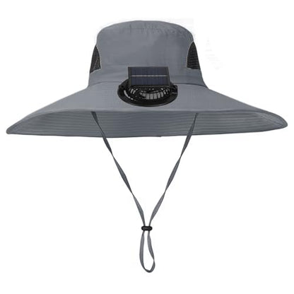 Extra Wide Brim Solar Fan Hat, Mens Fishing Hat with Fan, Neck Flap Sun Hat, UPF 50+ Solar Powered Cooling Cap Fisherman Hats - color: Deep Grey