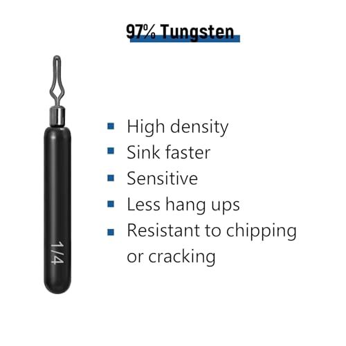 12Pcs Tungsten Drop Shot Weights Sinkers for Bass Fishing, Tungsten Dropshot Fishing Weights - color: no chip black - clip on - skinny, size: 1/2 oz - 2pcs