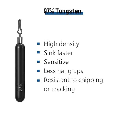 12Pcs Tungsten Drop Shot Weights Sinkers for Bass Fishing, Tungsten Dropshot Fishing Weights - color: no chip black - clip on - skinny, size: 1/2 oz - 2pcs