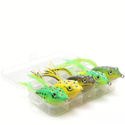 Fish Catcher, Spring Bass Fishing Gift, Novice Angler Friendly, Weedless Soft Plastic Topwater Frog Popper Lures with Embedded Hooks, Realistic Action, 5-Piece 2.16"