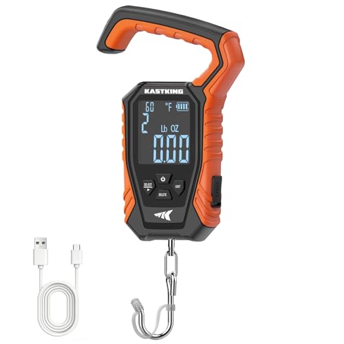 KastKing Weighmaster Mechanical-Digital Fishing Scale, 120 lb Capacity, 2.5" Backlit Display, High-Precision Sensor, 9 Weight Memory, Temperature Detection, IPX6 Waterproof, Fishing Gifts - style: B: Orange