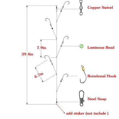 Fishing Hook with Leader,5 Hooks Fishing Rig-7 Strands Nylon Coated Fishing Leader with Swivle,Snap,Hooks - color: 5 hooks rig, size: 17#