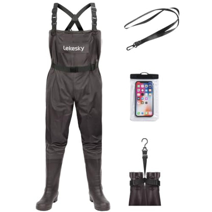 Lekesky Fly Fishing Chest Waders with Boots for Men Women, US Sizes 5–14,2-Ply Nylon/Pvc Waterproof Waders - color: Brown, size: M12