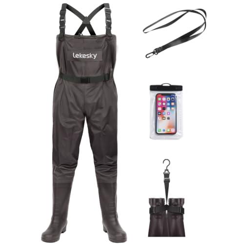 Lekesky Fly Fishing Chest Waders with Boots for Men Women, US Sizes 5–14,2-Ply Nylon/Pvc Waterproof Waders - color: Brown, size: M10