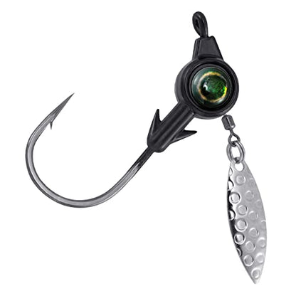 Dr.Fish 10 Pack Underspin Jigs Heads 3D Eye Freshwater Swimbait Jig Freshwater Bass Walleye Fishing Mustad Hooks Willow Blade 1/8oz,3/16oz,1/4oz,3/8oz - color: Black, size: 1/4oz(#4/0 Hooks)