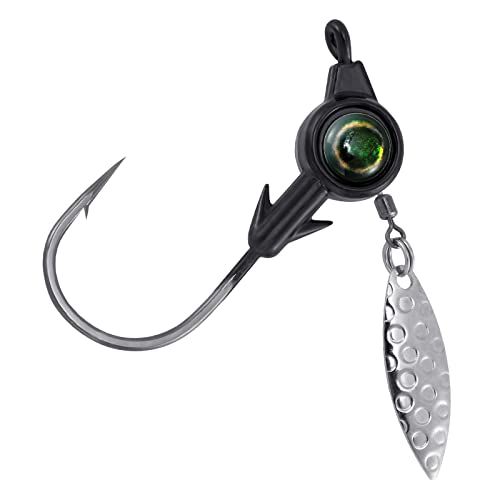 Dr.Fish 10 Pack Underspin Jigs Heads 3D Eye Freshwater Swimbait Jig Freshwater Bass Walleye Fishing Mustad Hooks Willow Blade 1/8oz,3/16oz,1/4oz,3/8oz - color: Black, size: 1/8oz(#3/0 Hooks)