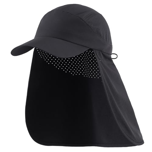 Connectyle Men's Sun Hat with Neck Flap Adjustable Breathable UPF 50+ Sun Protection Baseball Cap for Fishing Hiking Golfing - color: Black