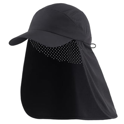 Connectyle Men's Sun Hat with Neck Flap Adjustable Breathable UPF 50+ Sun Protection Baseball Cap for Fishing Hiking Golfing - color: Black