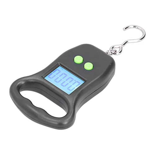 Digital Hanging Scale, Portable Accurate Electronic Weighing with Backlit LCD Display for Travel Fishing ABS Black 50kg 2 AAA Battery Powered
