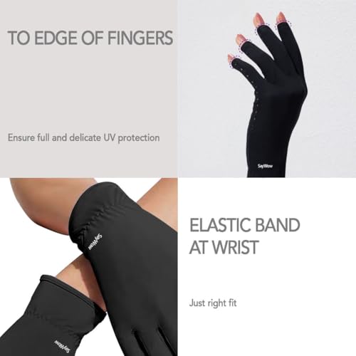 SayWow Fingerless Gloves for Women Sun UV Protection for Touchscreen, Gel Manicures, Driving - color: Black