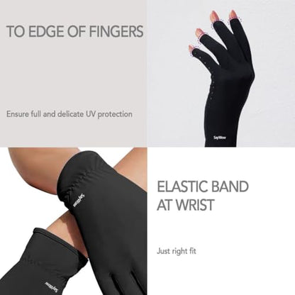 SayWow Fingerless Gloves for Women Sun UV Protection for Touchscreen, Gel Manicures, Driving - color: Black