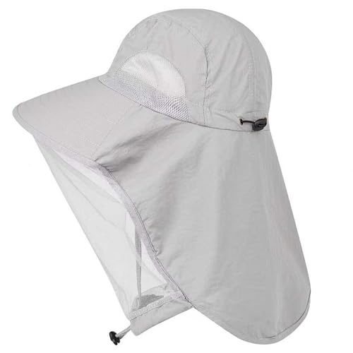 Mosquito Fishing Safari Mesh Net Hat with Neck Flap, Sun Protection Women Men Bug Cap, Hidden Netting Boonie - color: Light Gray