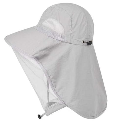 Mosquito Fishing Safari Mesh Net Hat with Neck Flap, Sun Protection Women Men Bug Cap, Hidden Netting Boonie - color: Light Gray