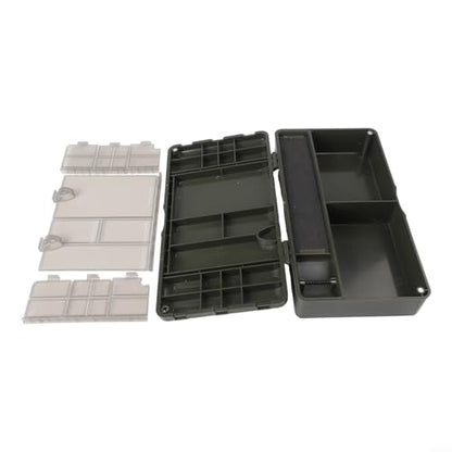 Carp Fishing Tackle Box with 10 Rig Pins, Deep Compartment for Spools and Tools, PVC Storage System for Leader Lines and Accessories, Black