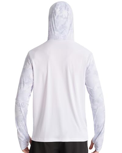 FISHEAL Men's Performance Fishing Hoodie Shirt - UPF 50+ UV Sun Protection Long Sleeve Shirts with Mesh Face Mask - color: Frost Gray Camo, size: Medium
