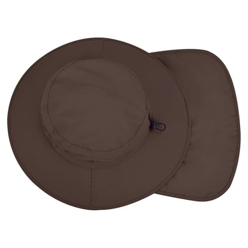 Sun Hats for Men Women, UPF50+ Protection Safari Hat,Wide Brim Fishing Hat with Neck Flap,Bucket Hats for Beach Hiking - color: Coffee