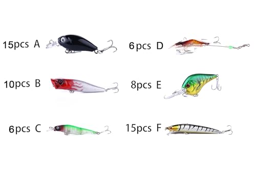 Fishing Lures Kit Minnow Popper Crank Baits Freshwater Bass Fishing Baits Set - color: DYP60PCSA