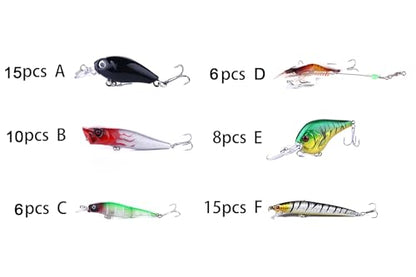 Fishing Lures Kit Minnow Popper Crank Baits Freshwater Bass Fishing Baits Set - color: DYP60PCSA